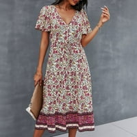 Follure Mini haljine za žene casual s kratkim rukavima V-izrez labav cvjetni ispis Rhbicska haljina