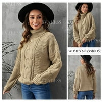Ženski CHUNKY kabel pletene pulover Duks prevelizirani solid color turtleneck džemper dugih rukava