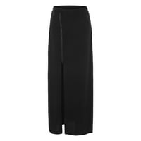 Ženska čvrsta boja visoka struka Split Maxi suknja plus Veličina haljina crna xl