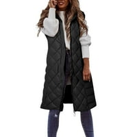 Žene Zip up prsluk sa kapuljačom zimski bez rukava dugih jakne s pune boje tople obljeljnice Parkas sa džepovima crna 4xl