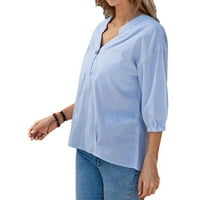 Eleluny Women Plain V izrez Majica Loose vrhovi Baggy Case Care Office Bluza Blue L