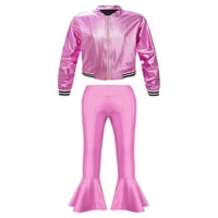 TiaoBug dječje djevojke pješta metalik hip hop ples odijelo dugih rukava jakna flaševe hlače plesna odjeća ružičasta 6