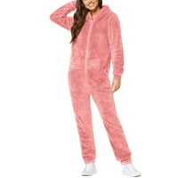 Voncos Playuit za žensko-dugih rukava sa kapuljačom pajama casual zimske tople rompe spavanje ružičaste 4
