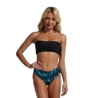 Top Color Multicolor Bikini višebojni kupaći kostim splitske kupaći kostim visokim teal prugom i lišće