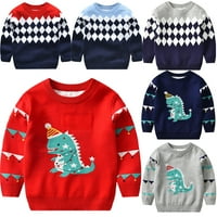 Esaierr 2-8Y djeca dječja jesen zima pletene džempere kaput mališani unizirati crtani pulover pleteni džemper dinosaur print okrugli pulover džemperi