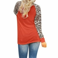 Ženske plus veličine Blok Raglan majice s dugim rukavima Okrugli vrat Leopard Ispis Patchwork Casual Loose Tunic S Plus veličine Bluzes Majica Dressy za jesen