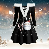 Miayilima Mini haljine za žene dame krzneni ovratnik bez kaiš-up božićnog božićnog retro berba s-ramena