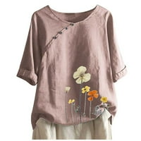 Yuehao Women Plus Veličina Cvjetni vez za vez od pola rukava Vintage bluza TOP majica Ženske majice Pink