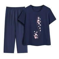 Gaecuw Dvije postavlja ljetne odjeće za žene kratki rukav Dužina gležnjana širina noga hlače za salonske