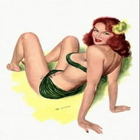 Priključite djevojku crvenokosa sa zelenim bikini plakate