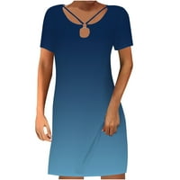 Ganfancp Ljetne haljine za žene Modni kratki rukav Okrugli otvor za okrugli vrat Ispisan Comfort Hladno ramena Ženska partijska klupska haljina Blue XL