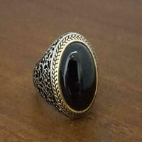 Sterling srebrni prirodni crni black ony dragušni prsten ručno rađeni muški prsten