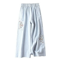 Caveitl ženske hlače Dressy casual, pantalone za žene Ležerne prilike ljetne elastične viseće posteljine pantnih džepova obrezano hlače svijetlo plava, xxxl