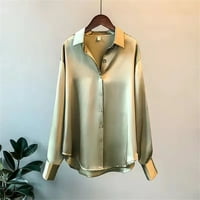 Satenska bluza za ženske gumb s dugim rukavima tunika tunika Ležerne prilike V-izrez Ženska odjeća 2xl