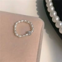 Ženske djevojke Elegantni dijamantni rhinestone sjajni cirkon loptice modni nakit biserni prsteni prsten prsten prsten bijeli