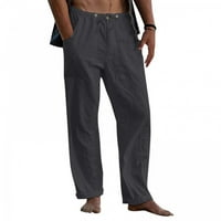 Muške modne pamučne posteljine hlače za izvlačenje elastične čvrste boje labave pantalone
