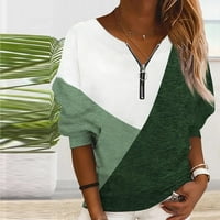 Lilgiuy ženska boja blokiranje V-izrez dugih rukava s dugim pulover Duge na dugim rukavima V-izrez Top košulja Trendi stila dukserica za gamaše