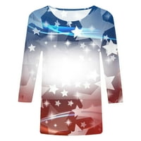 SKSLOEEg Womens Bluzes Plus Veličina Američka zastava Štampani rukavi za rumenilo Crewneck Pulover Top,