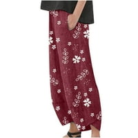Yuwull posteljine Hlače Žene Ljeto Ležerne prilike plus veličine Capri hlače za žene obrezane uredske cvjetne printere sa džepovima široke noge meke pantne hlače