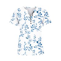 Ženske majice s kratkim rukavima tiskane majice V-izrez Dugme košulja na vrhu Ljeto TEE Jednostavna