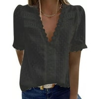 Ležerne bluze za žene modne žene casual čvrsti kratki rukav V-izrez čipkani majica za bluze