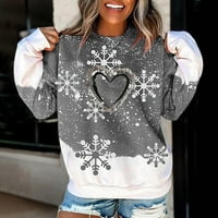 IOPQO Hoodies za žene Žene Modni O-izrez Božićni tisak dugih rukava bluza pulover dukserice vrhovi ženskih