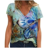 Comfy Woman Causal V-izrez Vintage Love Ispis bluza Kratka rukava Majica Ljetni vrhovi na prodaju
