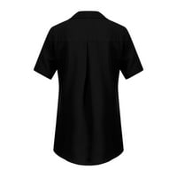 Labakihah T majice & nbsp; za ženska modna ženska šifon čvrsta majica u kancelariji Ladies obični bluza s kratkim rukavima vrhunska crna