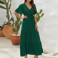 Ljetne haljine za žene V izrez Šifon Boho Beach Midi haljina Pleased Flowy Swing Ruffle Solid dugačka