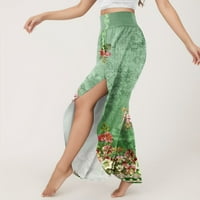 Ženska moda Flowy prorez široke hlače za noge Visoko struk hlače labave boemske plus sudske hlače zelene