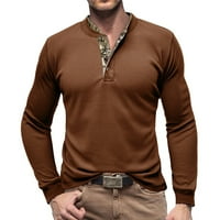 Dužine boje u boji za muškarce za muškarce O-izrez gumb pulover labave majice s dugim rukavima