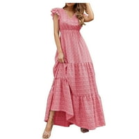 Maxi haljine za žene Ljeto casual v vrat ruffle s kratkim rukavima visokog struka haljina rezidena flounce