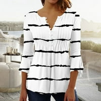 USMIXI ženske majice V-izrez rukav Striped Ispis ljeto slatko vrhovi modni plutajući kopču lagani tunički