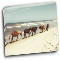 Konji na galeriji na plaži zamotali se istegnuto platno