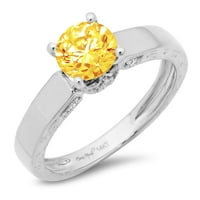 1.06ct okrugli rez žuti prirodni citrinski 18K bijeli zlatni godišnjički angažman prsten veličine 4,5