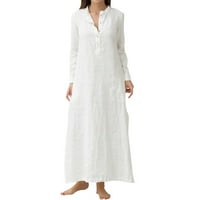 Ženske ljetne haljine haljine za odmor na plaži Boho haljine od čvrstih dugih rukava A-line haljine pokloni na klirensu bijeli m