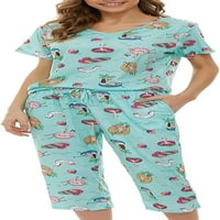 Ženske pidžame postavio je kratki rukav PJS meka za spavanje s džepovima Capri hlače S-5XL