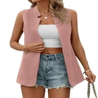 Hait Ladies Cardigan Jacket bez rukava bez rukava otvoren prednji prsluk Ženska odjeća Čvrsta boja ružičasta 4xl