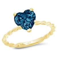 2.0ct Heart Cut plavi prirodni London Blue Topaz 14K Žuto zlato Graviranje Izjava Godišnjica Angažovanja vjenčanja SOLITAIRE prstena 6
