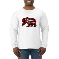 Papa Bear Cool Plaid Match Dizajn Ružni božićni džemper Muški majica s dugim rukavima, bijela, srednja