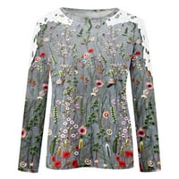 HVYesh ženske čipke šuplje majice casual dugih rukava cvjetni vez šuplji izdvojeni tunic vrhovi trendy