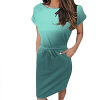 Ženske casual ljetne haljine okrugli vrat gradijent ispisani midi majica haljina s džepovima slobodno