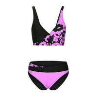 Ženski ljetni bikini setovi dva boja blok kupaći kostim kupaćim strukom V izrez za uvijanje prednjeg
