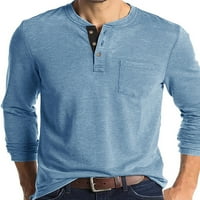 Groanlook Muška bluza Henley majica Dugi rukav modni T košulje majice dolje Mučić obični prednji džep Ležerne prilike pune boje svijetlo plava XL