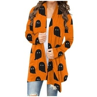 Cardigan za žene Lagani dugi rukav otvoren prednji ležerni Halloween Print Srednjeg duljina jakne kaput narančasta 5xl