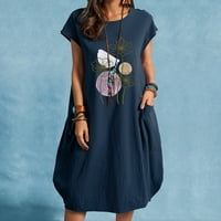 Haljine za žene s kratkim rukavima tiskanje digitalne rublje okrugle vrat midi fit i flare casual formalno elegantna plaža morska obala kućica A-line Flowy Hem Ruched haljina s džepom