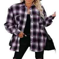 Avamo Žene Ležerne košulje s dugim rukavima Loose Plaid Ispis Tops Buffalo gumba Down Bluza s džepovima