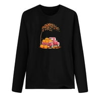 Fjofpr Žene Fall košulje Ženske tiskane majice Dugi rukav Okrugli izrez Lootni fit bluza vrhovi Dame Grafički casual pulover