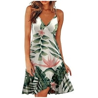 Žene V-izrez cvjetni mini iznad koljena modna ljetna haljina bez rukava mint zelena m