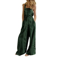 Fsqjgq Elegantna polka točke Jumpsuits Woman Ljetni modni džepovi Dugme Bib Kombinezoni Ležerne prilike sa širokim nogama Hlače Rompers Outfits Green S